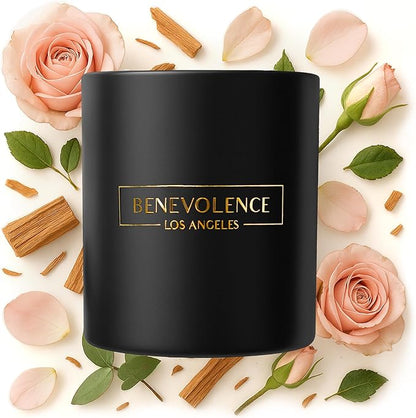 Benevolence LA Rose & Sandalwood Scented Candle | Soy Candles, Black Candle for Home | Gifts for Women and Men | Home Fragrance | Aromatherapy | 8oz, 45 Hour Burn