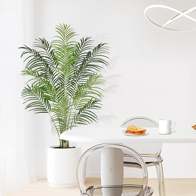 Artificial Palm Tree 5.5ft Tall Fake Palm Tree Indoor Decor with 15 Trunks and Real Bark Design Faux Tropical Areca Palm Silk Floor Plant