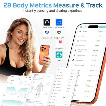 CLORIS Digital Smart Scale for Body Weight Fat BMI Muscle Mass 28 Body Composition Measurement Health Analyzer 8 Electrodes with App Bluetooth, Full-Color TFT LCD