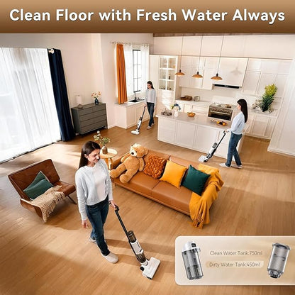 JONR ED12 Lite Wet Dry Vacuum Cleaner Cordless, Vacuum Cleaner with Self-Washing, 1 mm Edge Cleaning, Anti-Tangle System, Lightweight Floor Cleaner for Hard Floors, Pet Hair