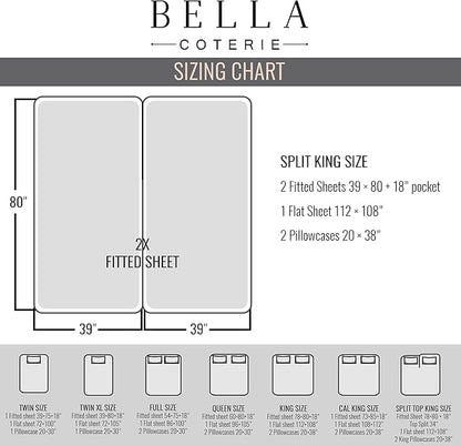 Bella Coterie Luxury Bamboo Viscose Split King Size Sheet Set | 100% Organically Grown | Ultra Soft | Cooling for Hot Sleepers | 18" Deep Pocket [Lemonade]