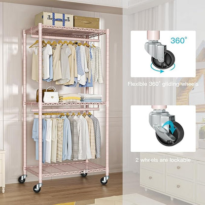 FUTASSI P1 Medium Heavy-Duty Portable Closet, 30" W x 14" D x 76" H, Metal Rolling Clothing Rack, Pink