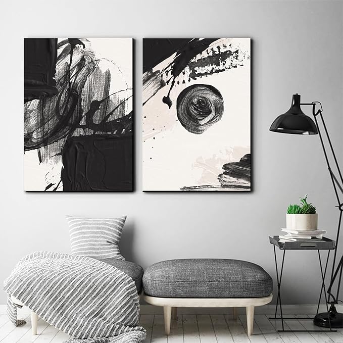Black and White Abstract Canvas Wall Art Set,Modern Bathroom Wall Decor Nordic Calm/Zen Print Art Decorative for Living Room, Bedroom, Office Decor 12x16x3pcs
