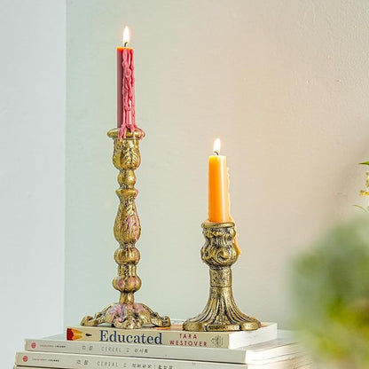 Sungmor Vintage Gold Cast Iron Candle Holder – 4.4" Tall Decorative Rustic Taper Candle Stand – Heavy Antique-Style Candlestick for Table Centerpiece, Fireplace Mantel, or Farmhouse Home Décor