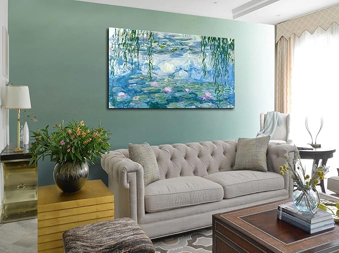 Large Water Lilies by Claude Monet Canvas Wall Art Famous Painting - Classic Canvas Art Wall Decor Picture Print with Framed for Home Office Wall Decor-24" x36"