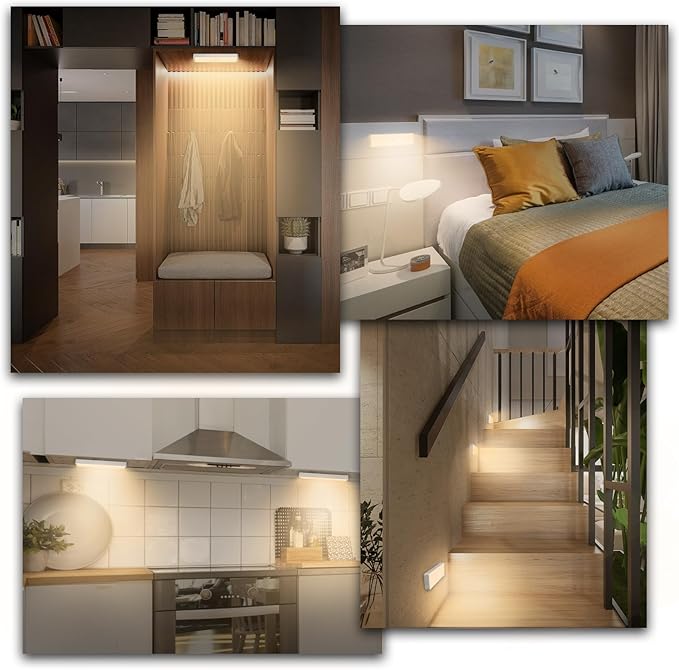 LED Closet Light, 20LEDs Rechargeable Motion Sensor Under Cabinet Lighting, Stick-Anywhere Night Safe Light Bar for Wardrobe,Kitchen-3 Pcs,Warm White