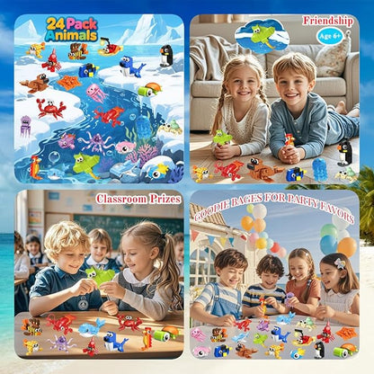 24 Pack Party Favor for Kids Building Set, Mini Ocean Animals Building Blocks Toy for Goodie Bag Stuffers, Classroom Prizes, STEM Toys for Boys,Easter Basket Stuffers, Birthday Gifts