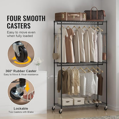 VEVOR Clothing Garment Rack, Heavy Duty Closet Wardrobe, Adjustable Tiers Clothes Racks with Steel Frame, for Bedroom, Clothing Store, Hallway