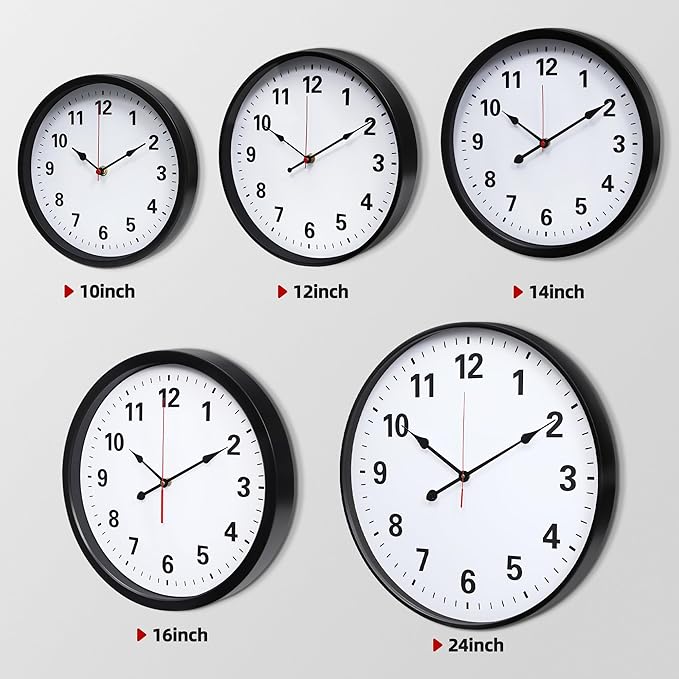 LEIKE Metal Large Wall Clock 24IN Black, Retro Silent Quartz Battery Operated, Decorative for Patio, Kitchen, Living Room, Bedroom, Pool