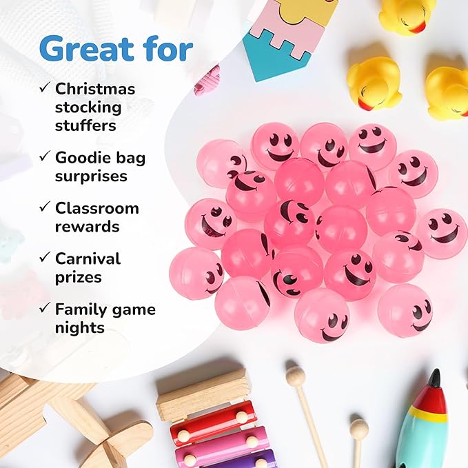 ArtCreativity 36 PCS Pink Glow in The Dark Smile Face Bouncing Balls - Bulk Pack of 36 - 1 Inch High-Bounce Bouncy Balls for Kids, Glowing Party Favors and Goodie Bag Fillers for Boys and Girls