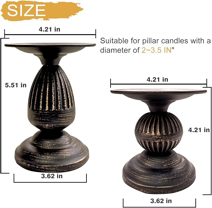 Gold Brass Vintage Candle Holders for Metal Candlestick Holders with Non-Slip Base - Stick Candle Holders for Fireplace, Party, Dining, Home, Wedding Decor(Set of 2Pcs)