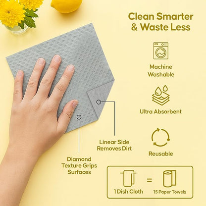 Swedish Dishcloths 12 Pack – Reusable Paper Towels, Cellulose Sponge Cloths, Washable & Super Absorbent Kitchen Dish Cloths, Biodegradable Compostable Paper Towel Alternative – Organic Origin