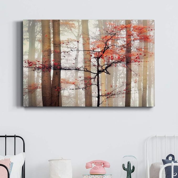 Wexford Home Decor Landscape Canvas Wall Art Abstract Floral Painting Modern Pictures Artwork Decoration for Living Room Kitchen Bathroom Office, Ready to Hang, orange awakening, 24x36