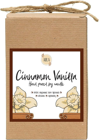 Aira Soy Candles - Organic, Kosher, Vegan, in Mason Jar w/Therapeutic Grade Essential Oil Blends - Hand-Poured 100% Soy Candle Wax - Paraffin Free, Burns 110+ Hours - Cinnamon Vanilla -16 Ounces