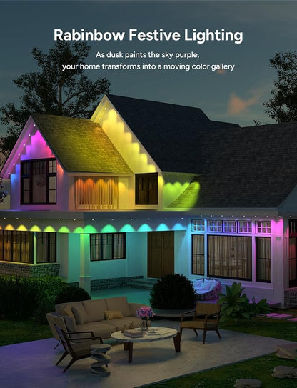 Permanent Outdoor Lights, 50ft with 30 RGB LED Lights for Daily and Accent Lighting, 49 Scene Modes+DIY for Outdoor Decor, IP66 Waterproof, Compatible with Alexa, Google Assistant