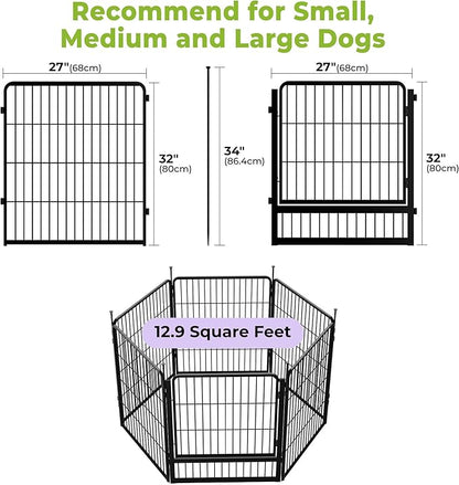 SunsGrove Dog Playpen Outdoor, Heavy Duty 32 Inch 6 Panels with Wider Door for Small and Medium Dogs, Free and Safe Play Dog Fence Indoor, Black