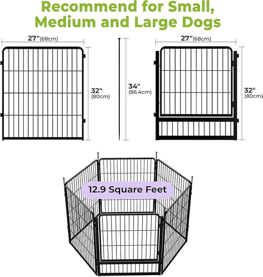 SunsGrove Dog Playpen Outdoor, Heavy Duty 32 Inch 6 Panels with Wider Door for Small and Medium Dogs, Free and Safe Play Dog Fence Indoor, Black