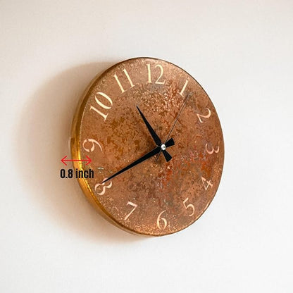Handmade Pure Copper Wall Clock for Home Decoration, Decor Clock for Living Room, Bedroom and Kitchen, Rustic Decorative Mural Clock Art for Farmhouse (Rusty Numbers, 11)
