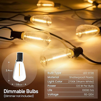 Outdoor String Lights 26 FT 14 Shatterproof LED Bulbs, UL Certified Patio Lights Outdoor Light Strings Waterproof for Patio Yard Outside Party Wedding, Connectable Dimmable 13 Sockets 2700K