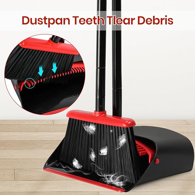 TreeLen Broom and Dustpan Set for Home,Upright Broom and Dustpan Combo Sweep Set