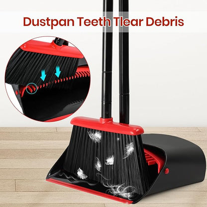 TreeLen Broom and Dustpan Set for Home,Upright Broom and Dustpan Combo Sweep Set