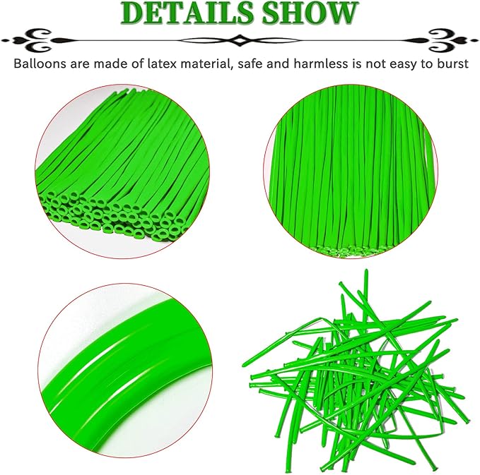 Green 260 Long Thickening Balloons for Tying Balloon Arch, Twisting Latex Animals Magic Modeling Skinny Birthday Balloons for Kid‘s Party Wedding Decoartion 100pcs