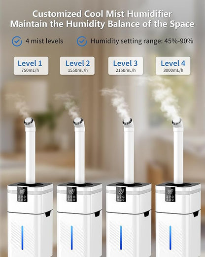 Humidifier Large Room, 30L/7.93Gal Commercial Humidifier 4200 sq.ft, 3000ml/H Cool Mist Humidifiers with Top Fill, 4 Mist Mode,Timer for Plants, Office, Warehouse & Greenhouse