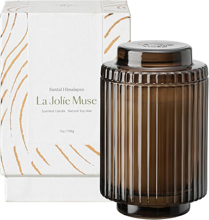 LA JOLIE MUSE Sandalwood Candles, Scented Candles for Home, Candle Gifts for Women & Men, Glass Jar Candle, 40 Hours Burning Time, Santal Himalayen, 7oz