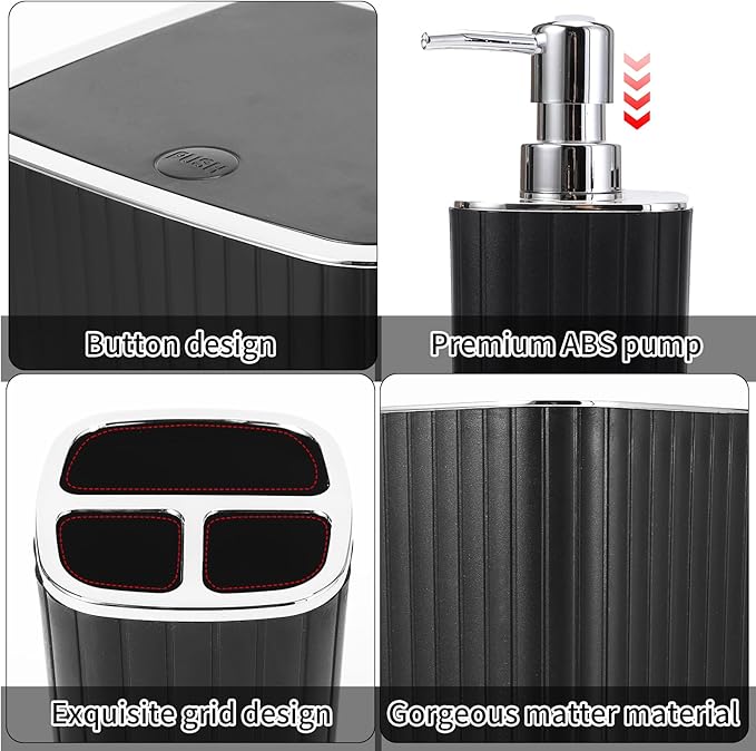 Bathroom Accessories Set - 25PC Black Bathroom Set, Bathroom Set with Shower Curtain and Rugs, Black Shower Curtain Set & Bathroom Rugs