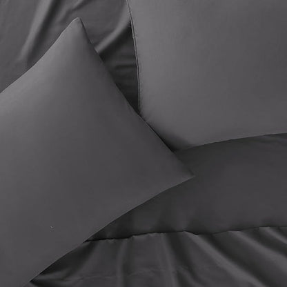 Serta Simply Clean Super Soft Hypoallergenic Stain Resistant Deep Pocket 4 Pieces Solid Bed Sheet Set, Queen, Grey