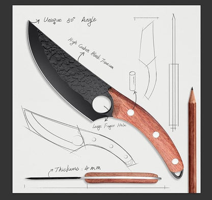 DRAGON RIOT Kitchen Boning Chef Husk Knife for Everyday Use, Camping and BBQ - Premium Black Titanium Coated Blade with Sheath & Gift Box