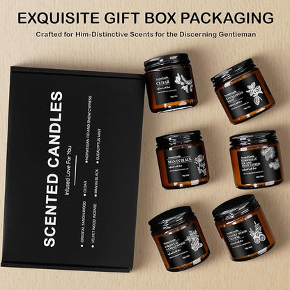 Scented Candle Set | Men Candle Set - 6 Pack Candles for Home Scented, Aromatherapy Candle for Men,150 Hour Burn Time, Masculine Candles Gifts for Birthday, Father's Day