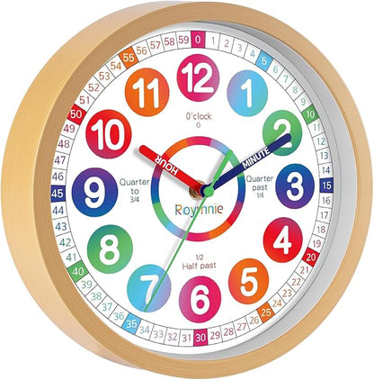 Wall Clock for Kids Learning - Teaching Time Wall Clocks Battery Operated Silent Non Ticking - Analog Colorful Clock Decorative for Kids Room Classroom School(8 Inch)