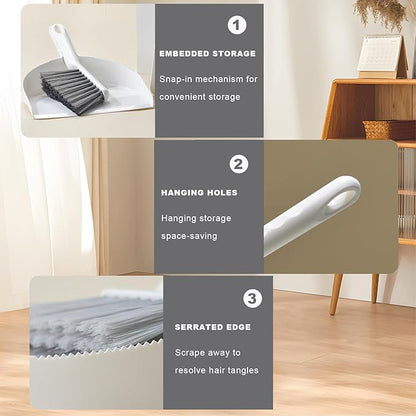 Mini Broom and Dustpan Set -Small Dustpan with Brush Set,Hand Broom and Dustpan Set, Compact Dustpan and Brush Combo for Kitchen, Floors, Desktop, Pet Care, Daily Cleaning (White+Dark Gray)