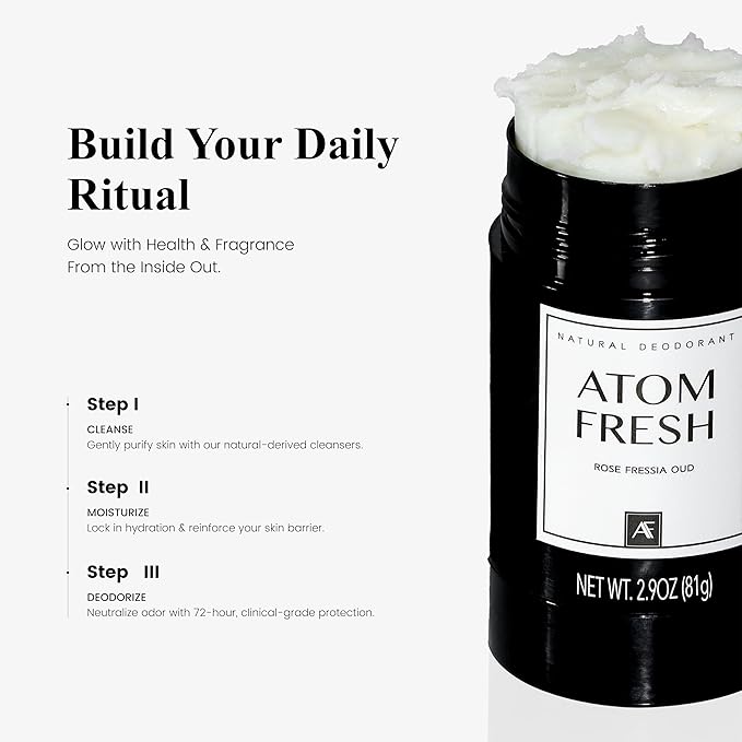 Atom Fresh Mini Deodorant Travel Size for Women - 4 Pack (4.4 oz Total), Aluminum & Baking Soda Free, 72 Hour Odor Protection with Amino Acids - 4 Scents