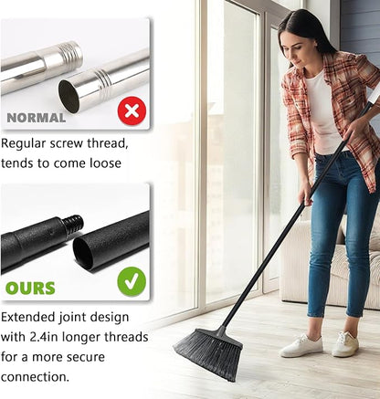 Outdoor Broom for Floor Cleaning - 52-inch Heavy Duty Outside Broom, Stiff Bristle Brooms for Sweeping Outdoor, Angle Brooms for Floors Applied to Yards, Garages, Patios, and Walkways, etc. Dark Gray