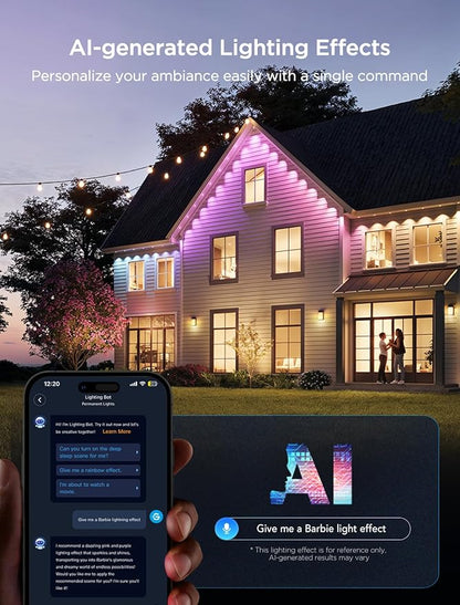 Govee Permanent Outdoor Lights 2, 50ft RGBIC Outdoor Lights with 36 LED Lights, IP67 Waterproof, 100 Scene Modes with 40lm White for Outdoor Decorations, Works with Alexa, Google Assistant, Black