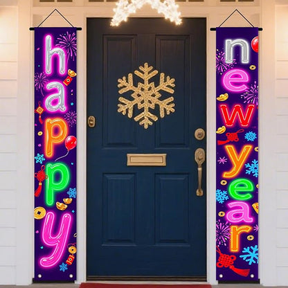 Nuxovilar Happy New Year Banner, 70.86" x 11.81" Colorful Background Letters Hanging Decorations for Outdoor Indoor Home Wall