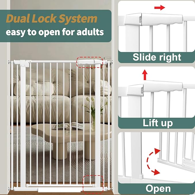 40.55" Tall 1.37" Ultra Narrow Spacing Dogs Pets Baby Gate for Doorway Hallway Safety Proof Indoor 45.86-53.74" Extra Wide Puppy Pressure Mounted No Drill Walk Through White Metal