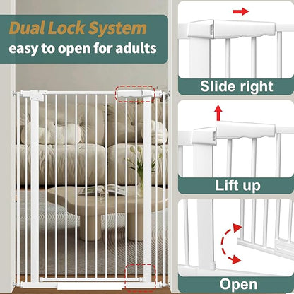 40.55" Tall 1.37" Ultra Narrow Spacing Dogs Pets Baby Gate for Doorway Hallway Safety Proof Indoor 61.61-69.48" Extra Wide Puppy Pressure Mounted No Drill Walk Through White Metal