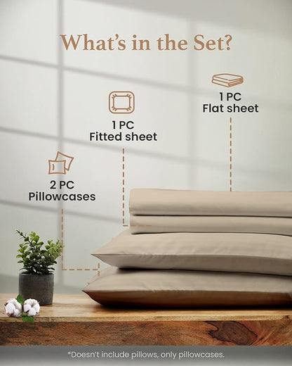 GOOD SLEEP BEDDING California King Sheet Sets - 100% Egyptian Cotton Sheets California King Size, 4Pc, 1000 TC, Cal King Sheet Set, Soft Sateen Weave, 16" Deep Pocket California King Sheet Set - Taupe