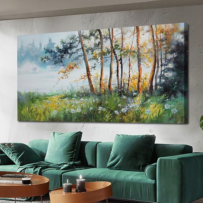 Ardemy Nature Canvas Wall Art Green Forest Pictures Wall Decor Living Room Landscape Tree Textured Paintings Artwork Bedroom Dining Room Kitchen Home Office, 58"x29"
