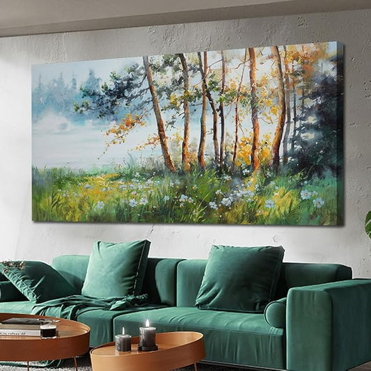 Ardemy Nature Canvas Wall Art Green Forest Pictures Wall Decor Living Room Landscape Tree Textured Paintings Artwork Bedroom Dining Room Kitchen Home Office, 58"x29"