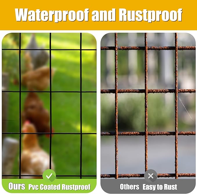 Black PVC Coated Welded Wire Fencing, 48in High x 100ft Long, 2 inch x 4 inch 14GA 2/3/4/5/6 Ft Tall Welded Wire Fence Rolls, Black Metal Garden Fence Wire Roll Garden Fencing for Yard
