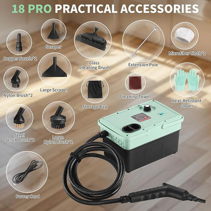 2500W Steam Cleaner - Adjustable 6-Level Steam Control, 15s Fast Heat, 1.6QT Water Tank, Portable High-Pressure Steamer for Home, Car, Grout