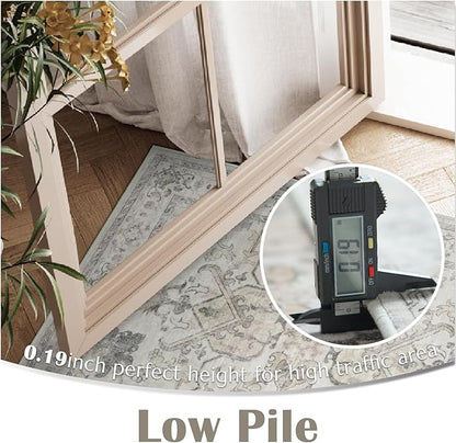 jinchan 2x3 Washable Rug for Entryway - Vintage Floral Ultra-Thin Low Pile Soft Small Non-Slip Distressed Indoor Doormat Accent Rug for Entrance Kitchen Bathroom Bedroom (2x3ft,Taupe)