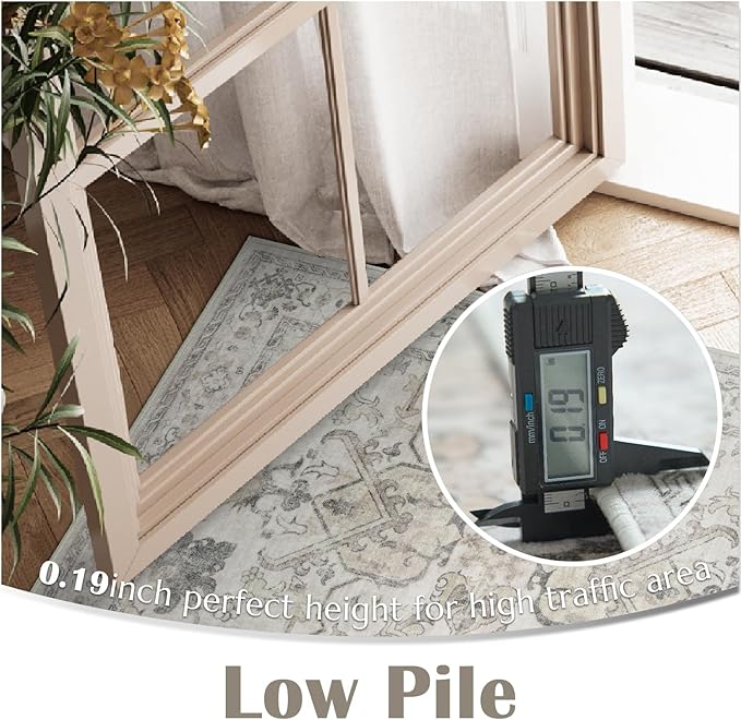 jinchan Runner Rug 2x5 Machine Washable Hallway - Vintage Floral Non-Slip Low-Pile Soft Ultra-Thin Kitchen Rug Distressed Carpet Runner for Farmhouse Bedroom Entryway Laundry Room(2x5ft,Taupe)
