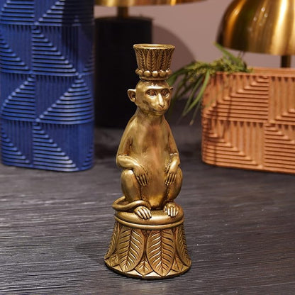 Candle Stick Holder Table Decor - Monkey Resin Modern Candlestick Holder Indoor Table Decor Animals Brass Gold Candle Stand for Living Room Home Decoration 3.25 x 3.25 x 9.25 Inch Guichifun
