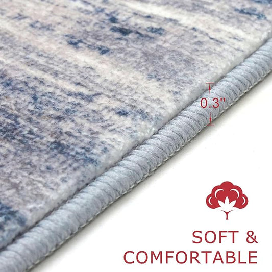 KOZYFLY Modern Abstract Washable Rug Runner 2x7 Hallway Runner Rug Non-Slip Soft Kitchen Runner Rugs, Print Grey-Blue Striped Carpet Runner for Entryway Bathroom Laundry Room Foyer
