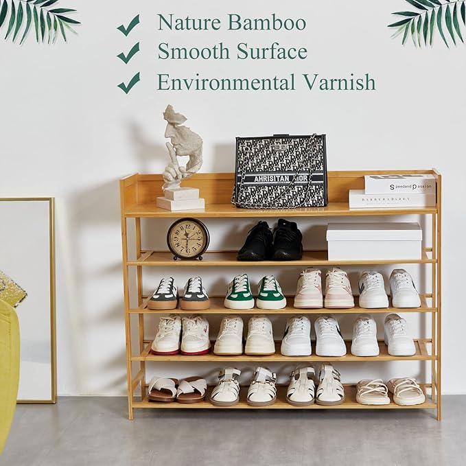 latifolia Shoe Rack, 5-Tier Bamboo Shoe Rack Organizer for Entryway Hallway, Beautiful Natural